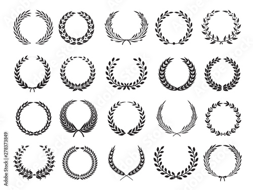 Greek branch. Circle victory award wreath with leaves vector elleents for emblems labels. Branch laurel wreath, emblem floral victory illustration