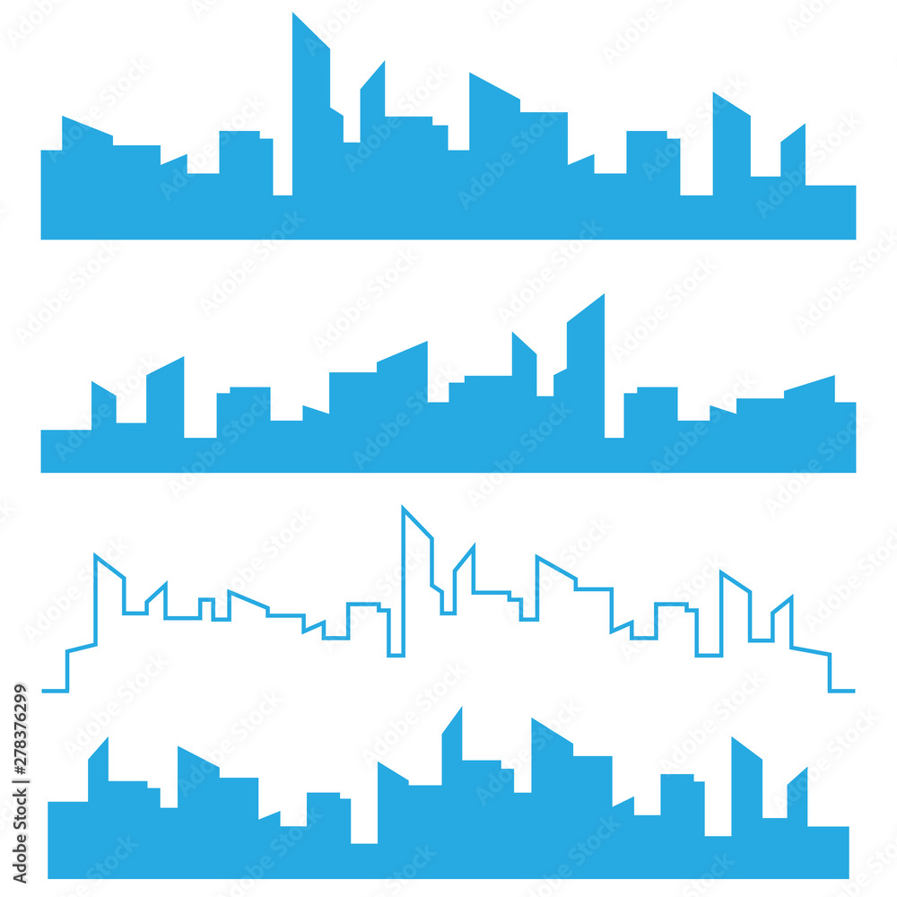 Fototapeta premium Cityscapes silhouettes vector. City landscape template. Thin line City landscape