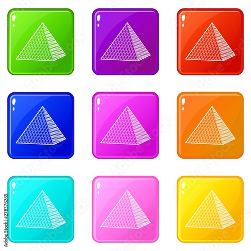 Louvre pyramid icons set 9 color collection isolated on white for any design
