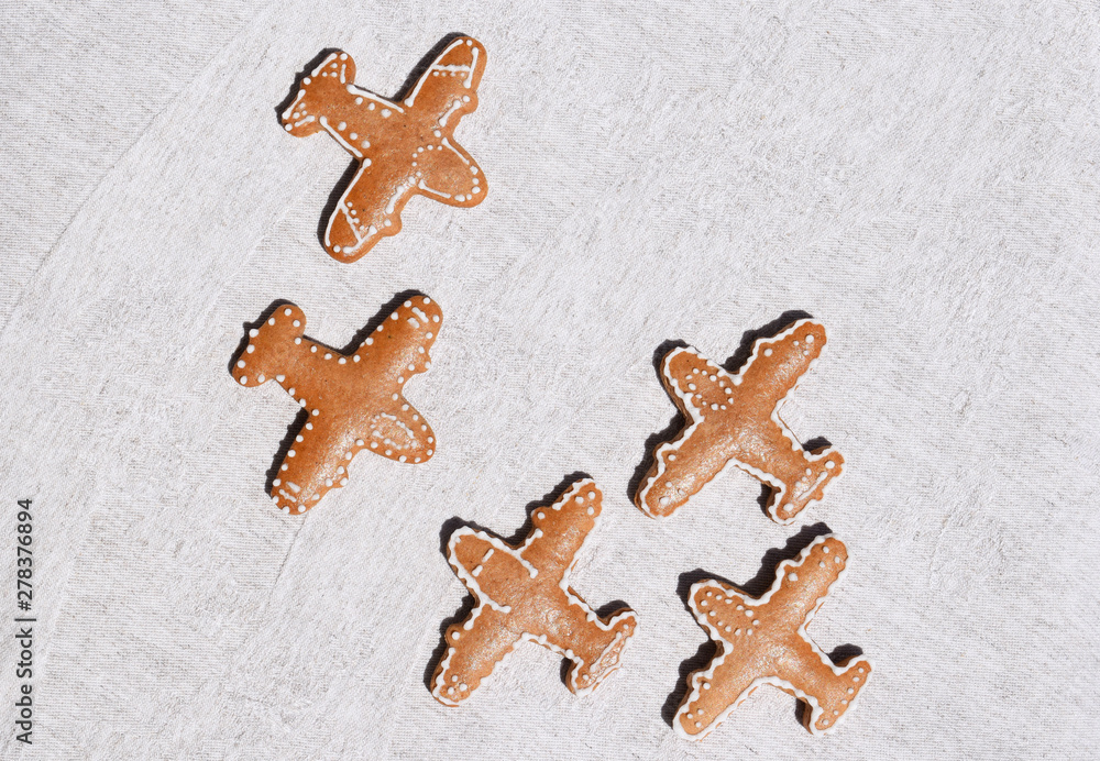 Gingerbreads in a shape of airplane on a light background Gingerbreads in a shape of airplane on a light background