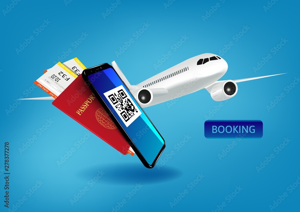 Go Travel Booking Concept with a Passenger Plane Mobile Ticket for Web and App. Go Travel Booking Concept with a Passenger Plane Mobile Ticket for Web and App.