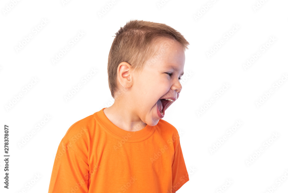 Cute little boy having fun laughing, isolated on white background Cute little boy having fun laughing, isolated on white background