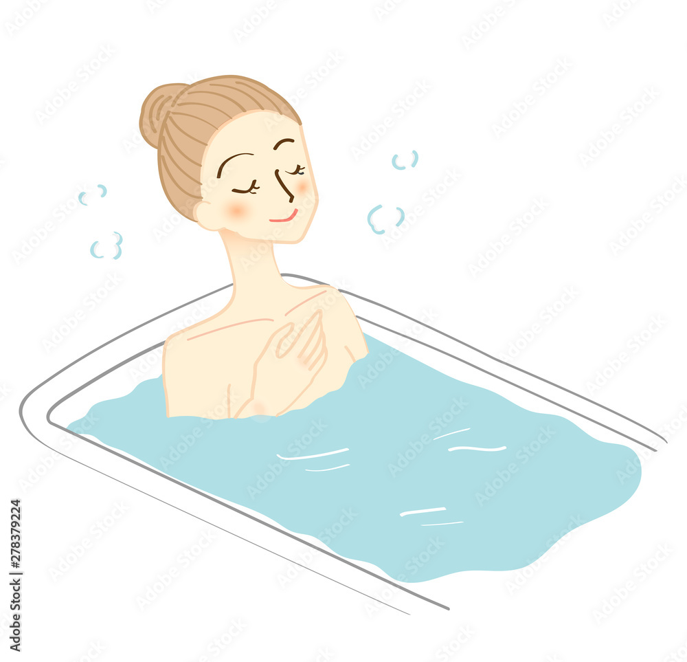 入浴する女性のイラスト　スキンケア