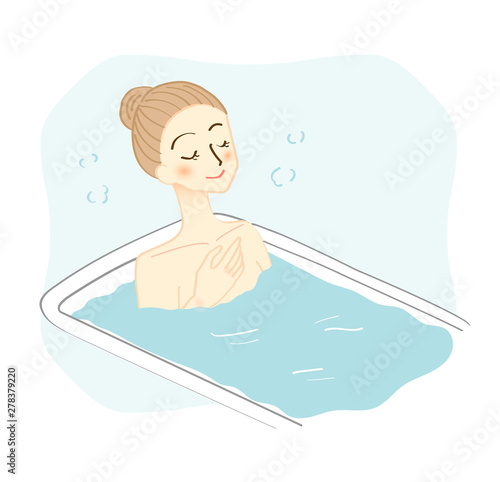 入浴する女性のイラスト　スキンケア