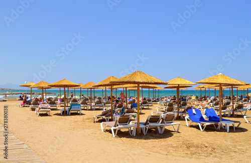 Gouves beach parasols in Crete
