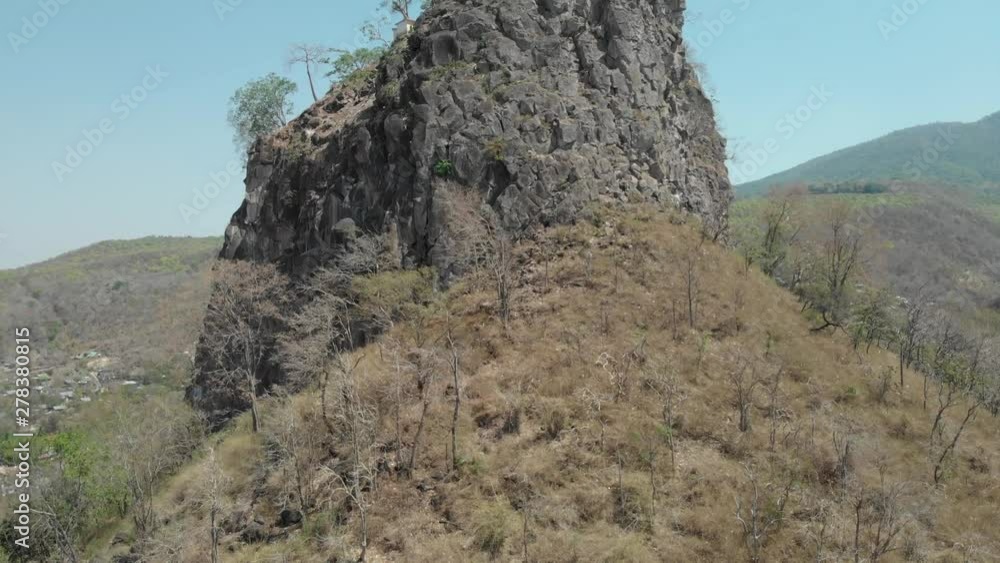 Aerial Drone Pedestal Establishing Shot Mount Popa Monastry On Hill Top, Myanmar Aerial Drone Pedestal Establishing Shot Mount Popa Monastry On Hill Top, Myanmar