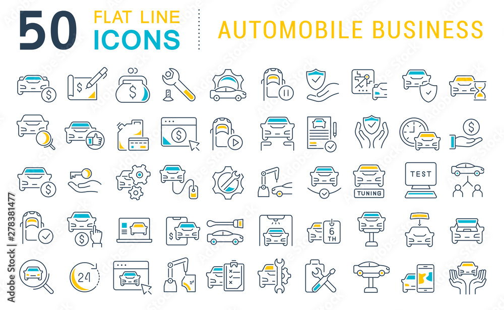 Set Vector Line Icons of Automobile Business