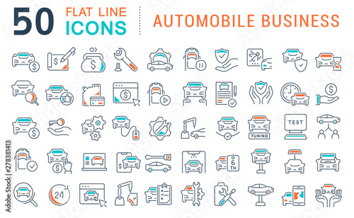 Set Vector Line Icons of Automobile Business