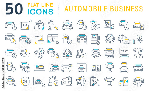 Set Vector Line Icons of Automobile Business