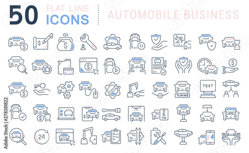 Set Vector Line Icons of Automobile Business