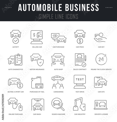Set Vector Line Icons of Automobile Business