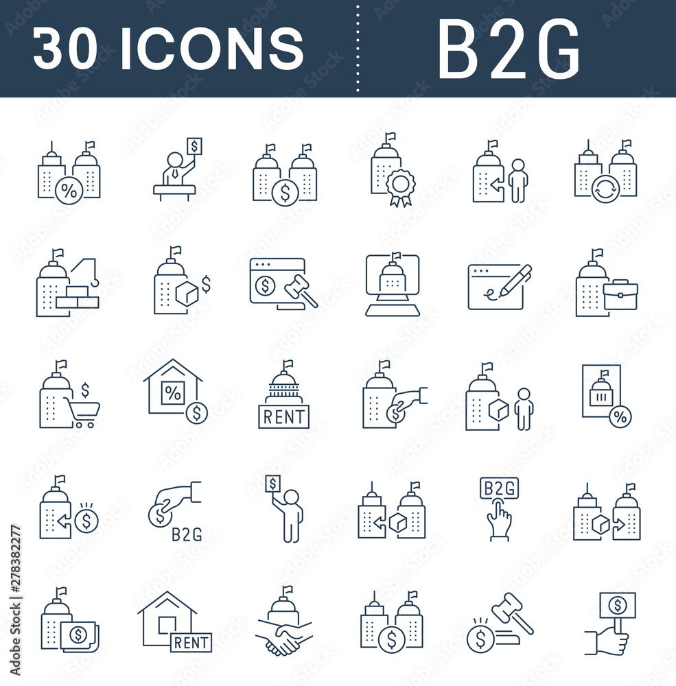 Set Vector Line Icons of B2G Set Vector Line Icons of B2G