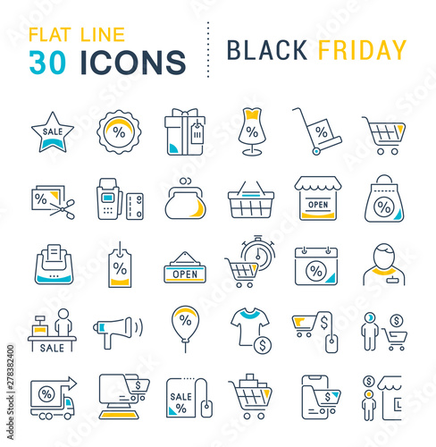 Set Vector Line Icons of Black Friday