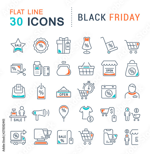 Set Vector Line Icons of Black Friday
