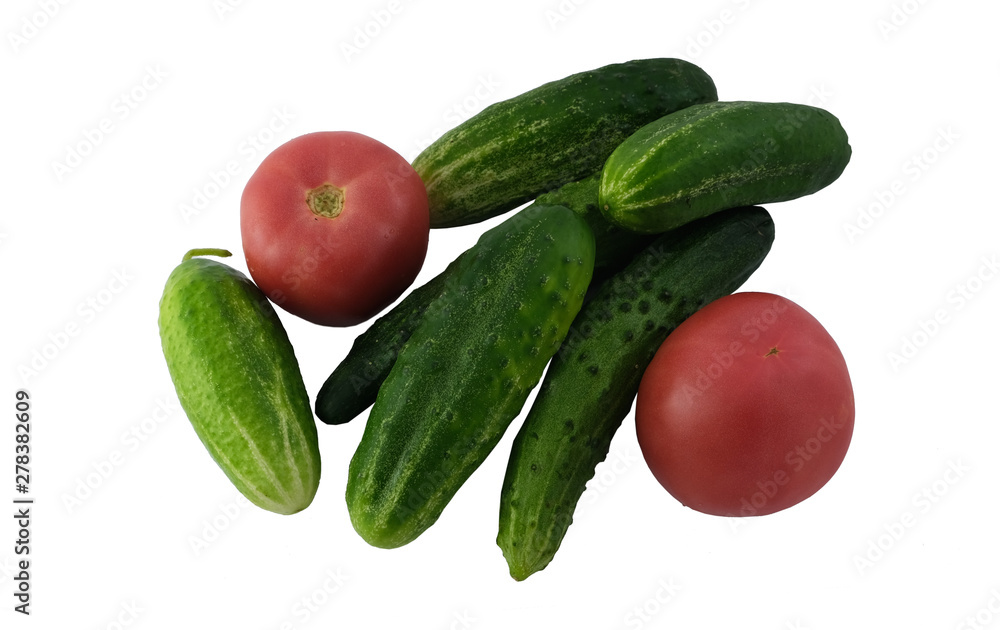 tomatoes and cucumbers on a white background tomatoes and cucumbers on a white background