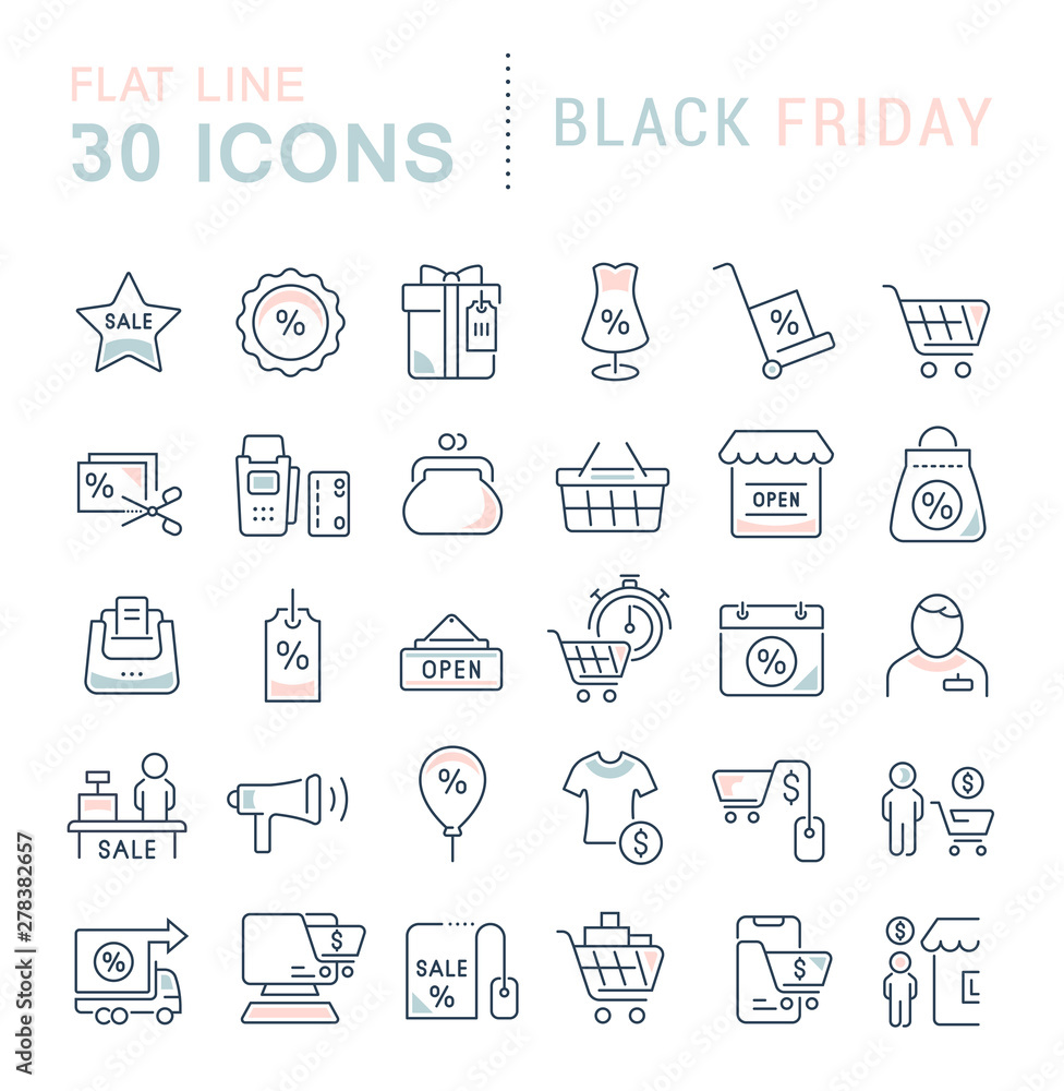 Set Vector Line Icons of Black Friday Set Vector Line Icons of Black Friday