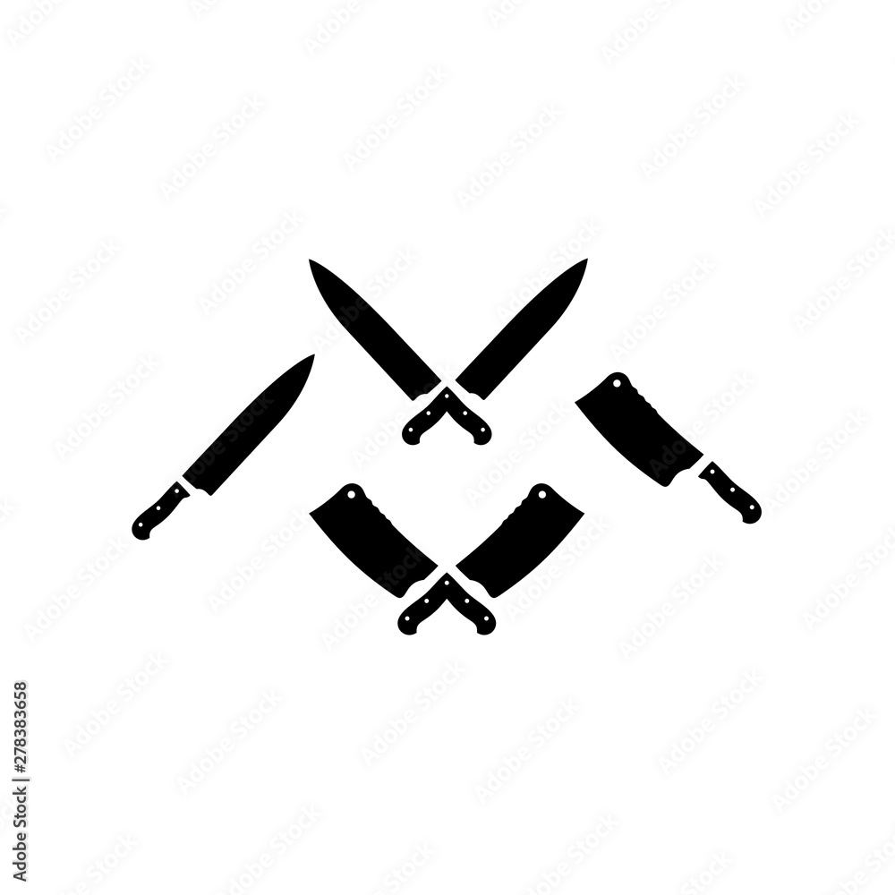 Knife and Cleaver Cross sign for Butcher / Meat Logo Design Knife and Cleaver Cross sign for Butcher / Meat Logo Design