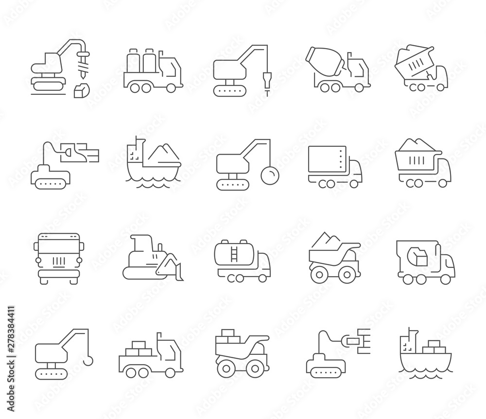 Set Vector Line Icons of Construction Transport