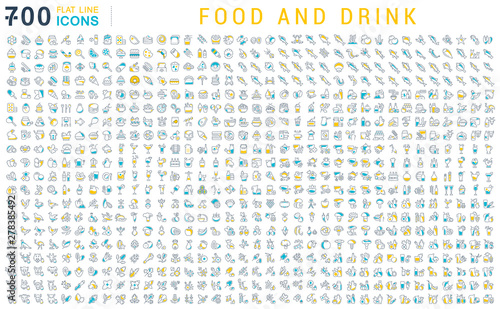 Set Vector Line Icons of Food and Drink