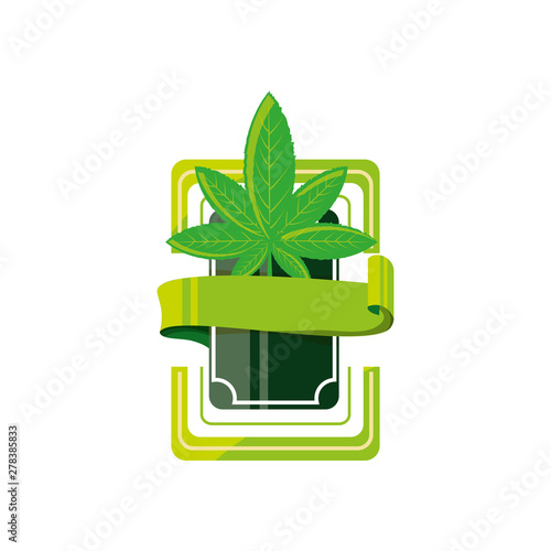 frame with cannabis leaf plant and ribbon
