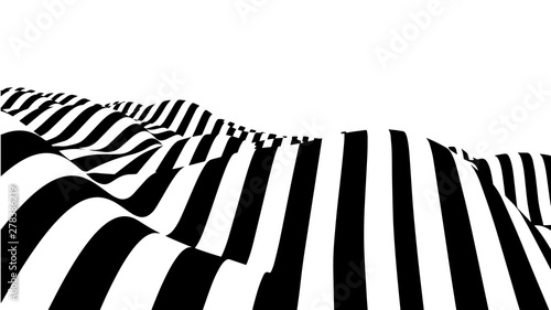 Optical illusion wave. Abstract 3d black and white illusions. Horizontal lines stripes pattern or background with wavy distortion effect. Vector illustration.
