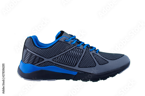 Sneakers black and blue. Sport shoes on white background