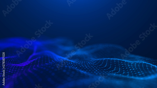 Wave 3d. Wave of particles. Abstract Blue Geometric Background. Big data visualization. Data technology abstract futuristic illustration. 3d rendering. © Vadym