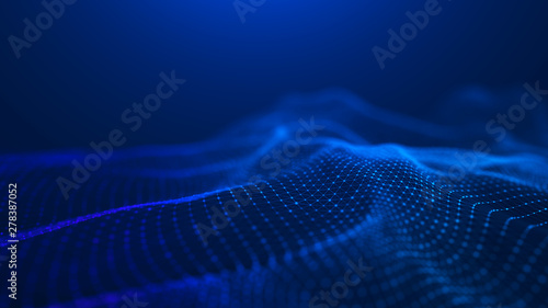 Wave 3d. Wave of particles. Abstract Blue Geometric Background. Big data visualization. Data technology abstract futuristic illustration. 3d rendering.