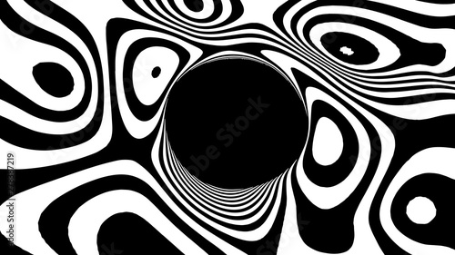 Optical illusion wave. Abstract 3d black and white illusions. Horizontal lines stripes pattern or background with wavy distortion effect. Vector illustration.