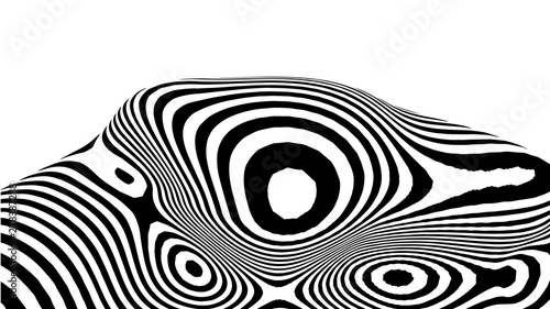 Optical illusion wave. Abstract 3d black and white illusions. Horizontal lines stripes pattern or background with wavy distortion effect. Vector illustration.