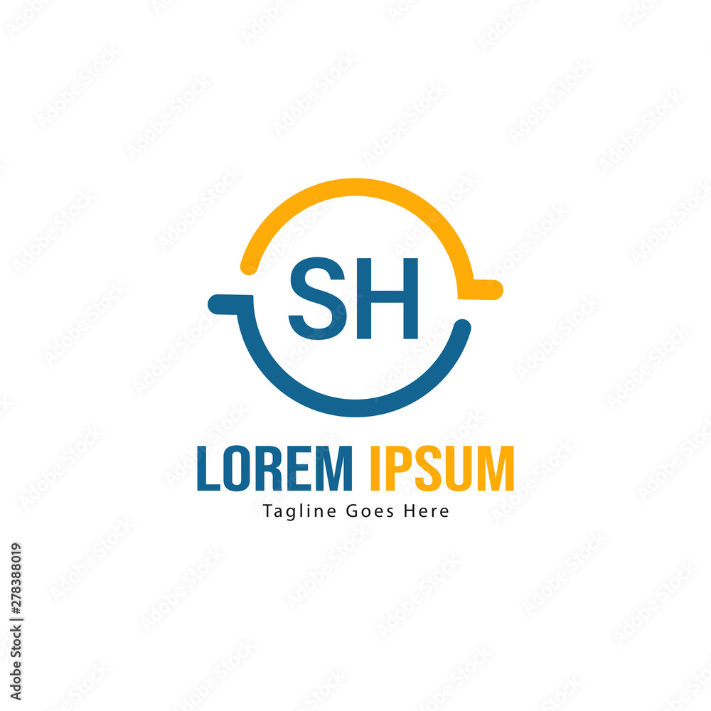 Initial SH logo template with modern frame. Minimalist SH letter logo vector illustration