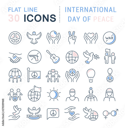 Set Vector Line Icons of International Day of Peace