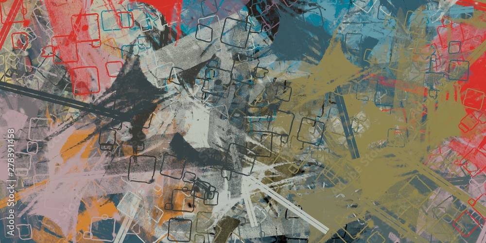 Naklejka premium Handmade surreal abstract pattern. Modern artistic canvas. 2d illustration. Texture backdrop painting.