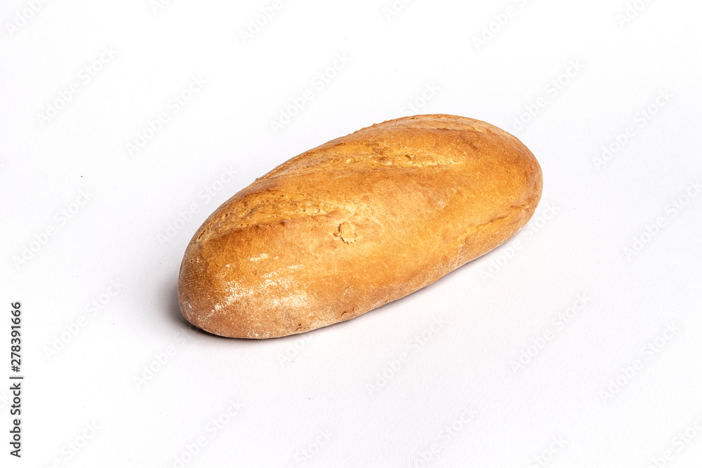 Fresh home-made bread with a crispy crust, on white background. Fresh home-made bread with a crispy crust, on white background.