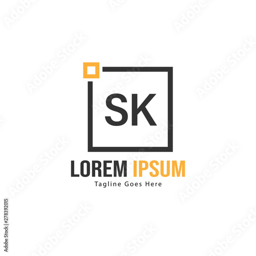 Initial SK logo template with modern frame. Minimalist SK letter logo vector illustration