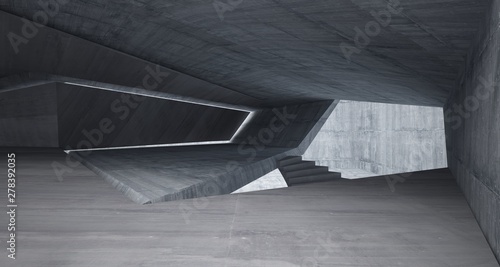 Abstract architectural concrete interior of a minimalist house. 3D illustration and rendering.