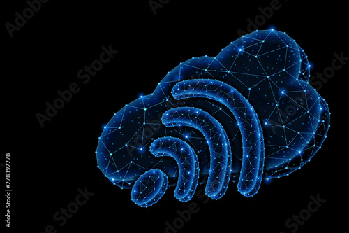 Abstract polygonal light design of cloud storage with wi-fi sign. photo
