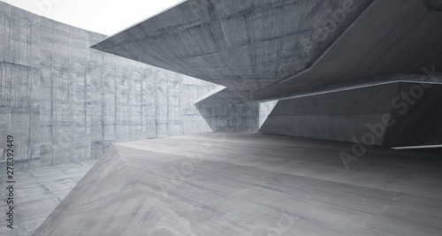 Abstract architectural concrete interior of a minimalist house. 3D illustration and rendering.