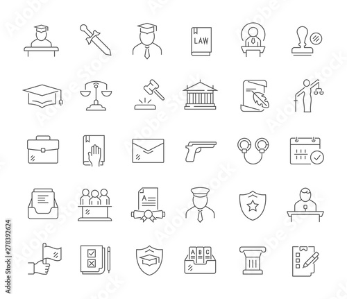 Set Vector Line Icons of Jurisprudence