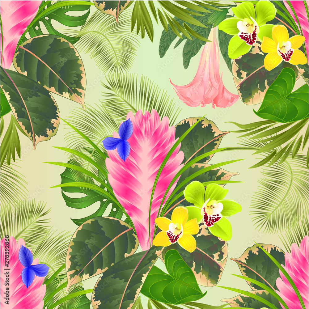 Vecteur Stock Seamless texture tropical flowers floral arrangement