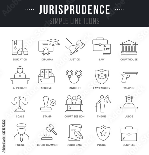 Set Vector Line Icons of Jurisprudence