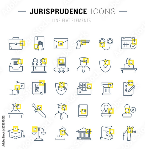 Set Vector Line Icons of Jurisprudence