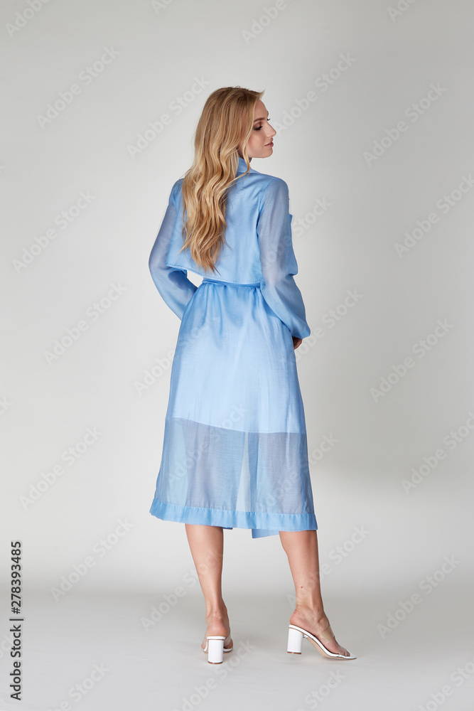 Pretty woman beautiful face bright makeup long blond hair fashion model wear trend clothes for date party summer walk travel cruise collection organic silk cotton dress accessory jewelry white studio. Pretty woman beautiful face bright makeup long blond hair fashion model wear trend clothes for date party summer walk travel cruise collection organic silk cotton dress accessory jewelry white studio.