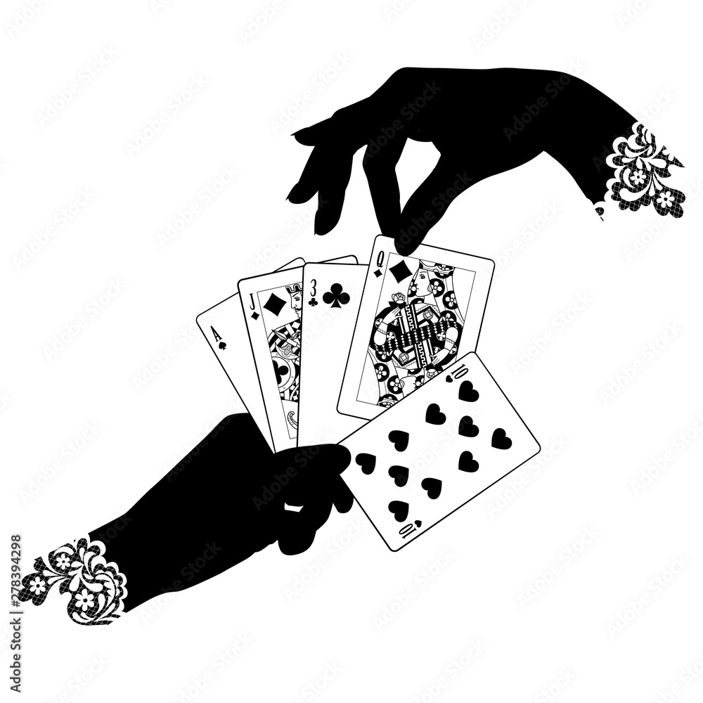 Black silhouette of female hands laying out the playing cards Stock Vector  | Adobe Stock