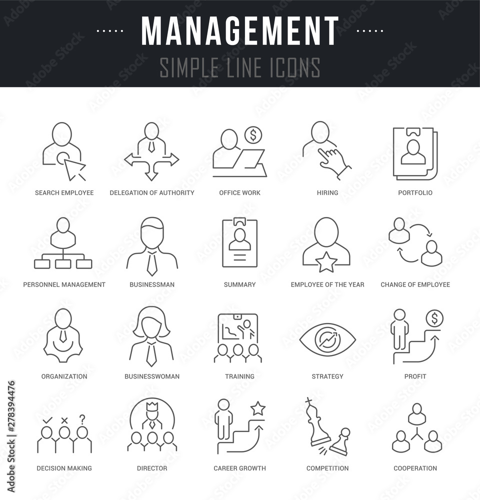 Set Vector Line Icons of Management Set Vector Line Icons of Management