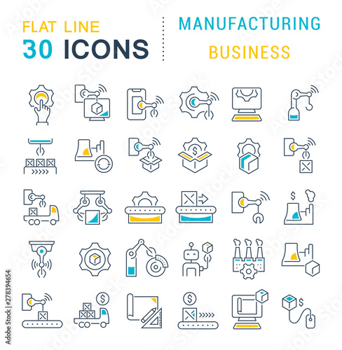 Set Vector Line Icons of Manufacturing Business