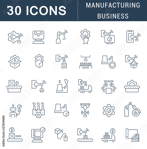 Set Vector Line Icons of Manufacturing Business