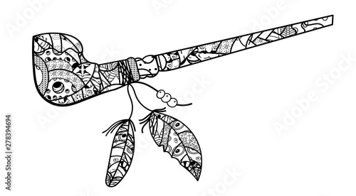Smoking pipe of peace ore calumet. Coloring adult book or page. - Vector.