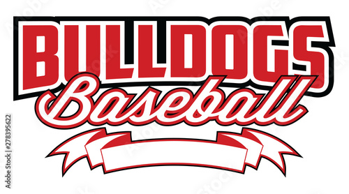 Bulldogs Softball Design With Banner is a team design template that includes text and a blank banner with space for your own information. Great for advertising and promotion for teams or schools.