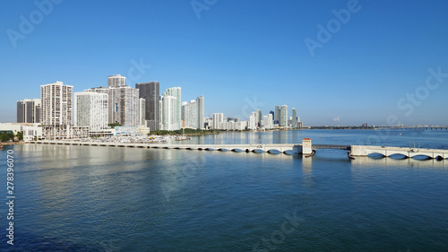 The Venetian Causeway between Miami and Miami Beach  Florida  on a clear autumn morning.